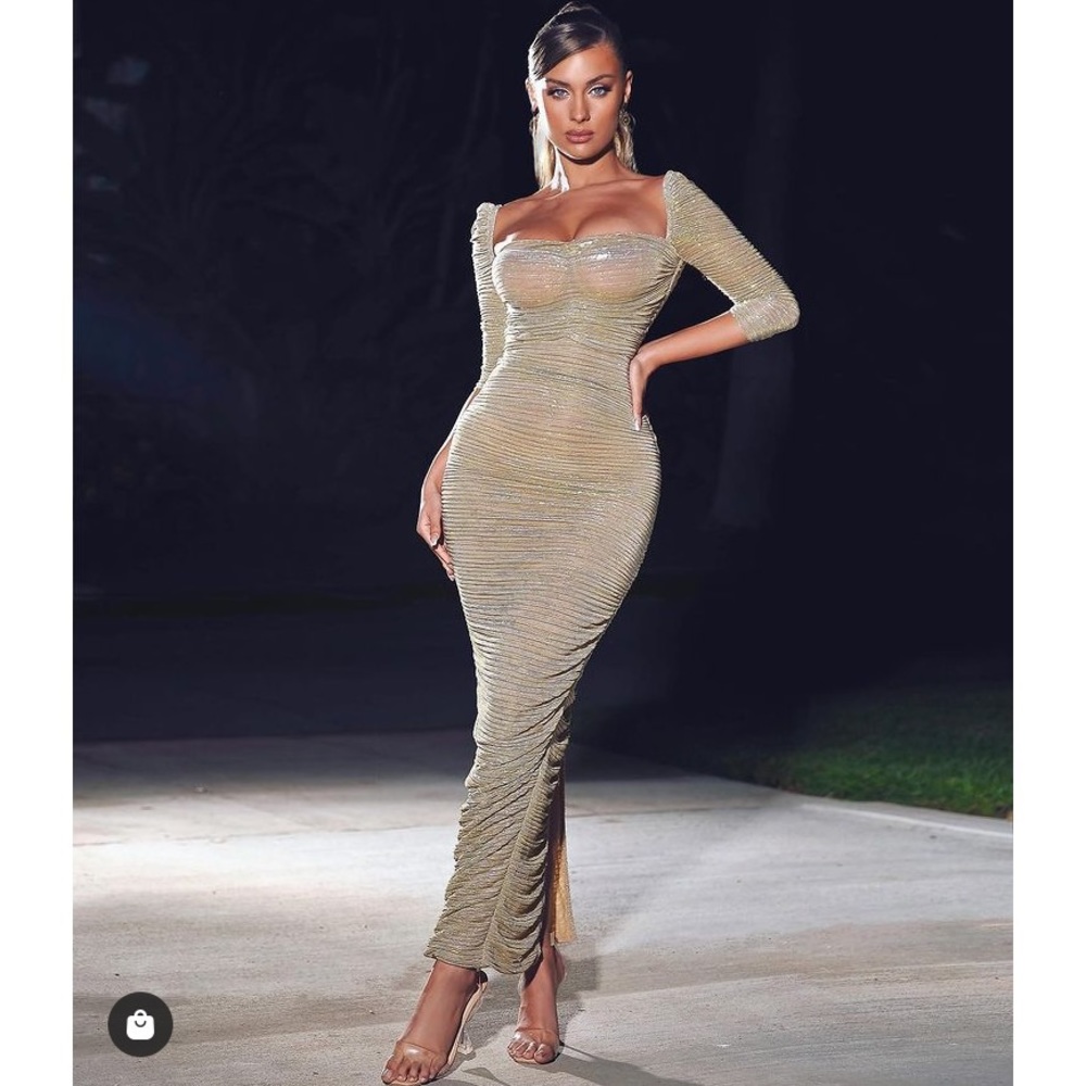 Miss Circle Gold Ruched Maxi Dress - Picture 7 of 10
